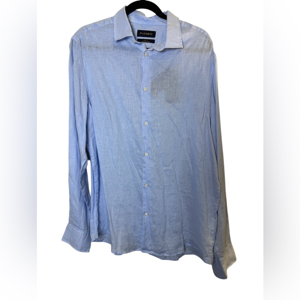 Piombo Italy Men's Euro 100% Linen Sky Blue Riviera Summer Button-Up Shirt sz L